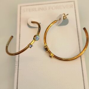 Gold Hoops Opal and Diamond